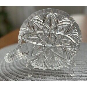 Antique Cut Crystal NappyDish w/ Handle American Brilliant Period Saw Tooth Edge